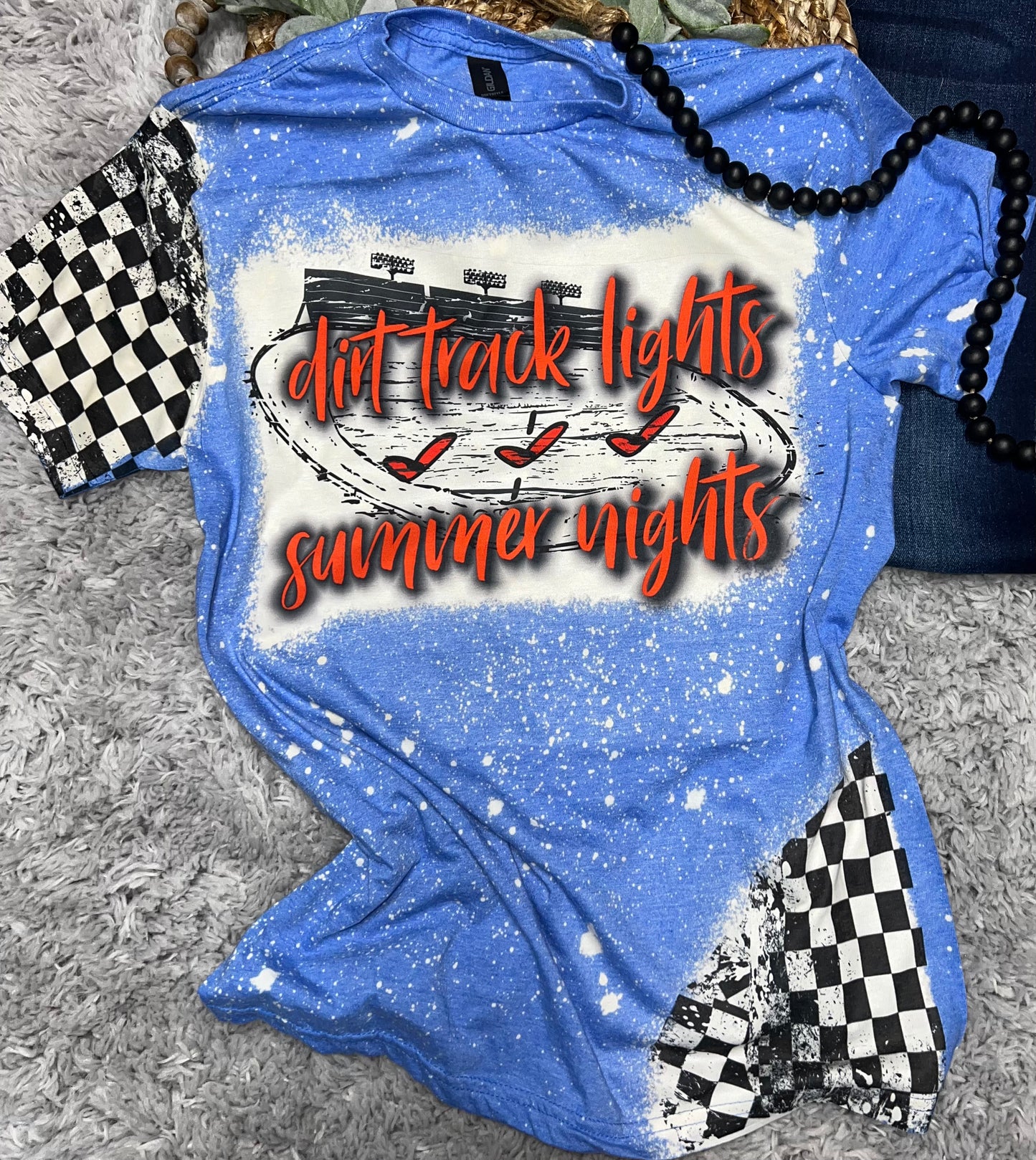DIRT TRACK LIGHTS, SUMMER NIGHTS BLEACHED TEE